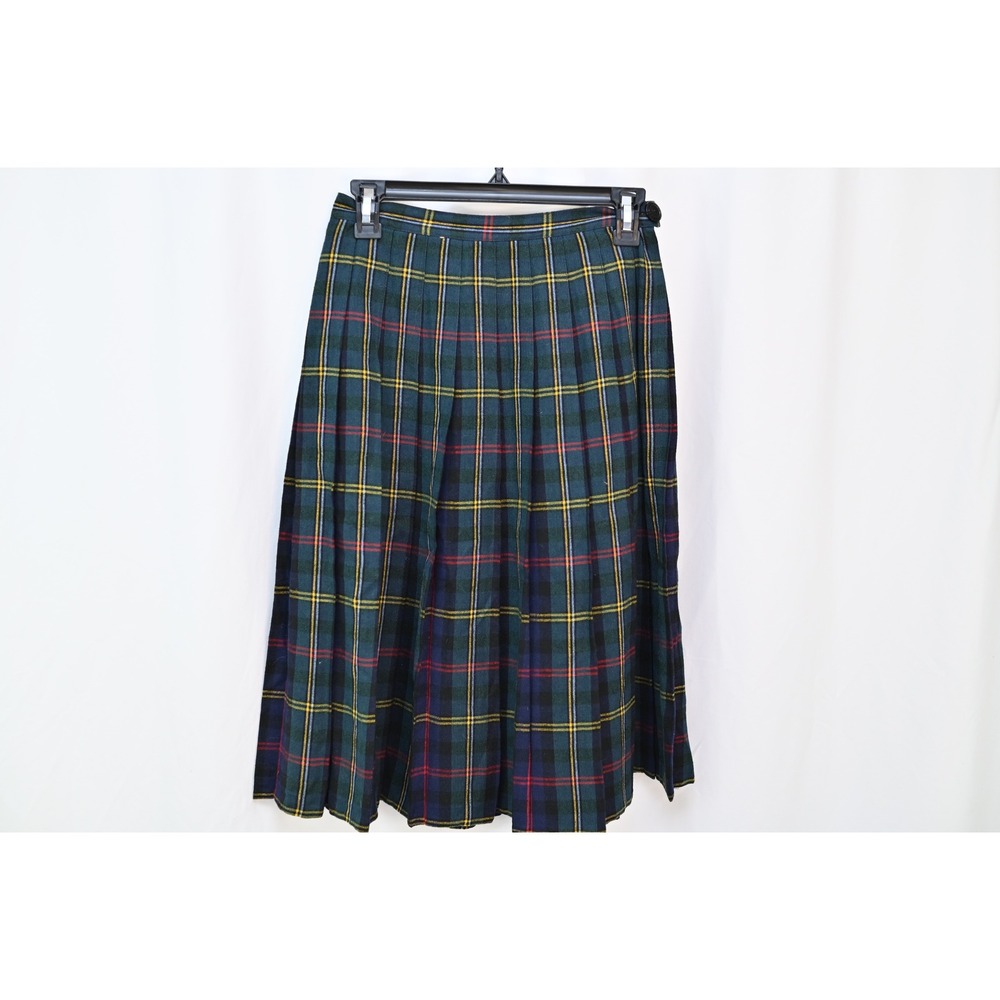 Madison Wardrobe Maker Vintage Green Plaid Wool Blend Pleated Skirt Lorette